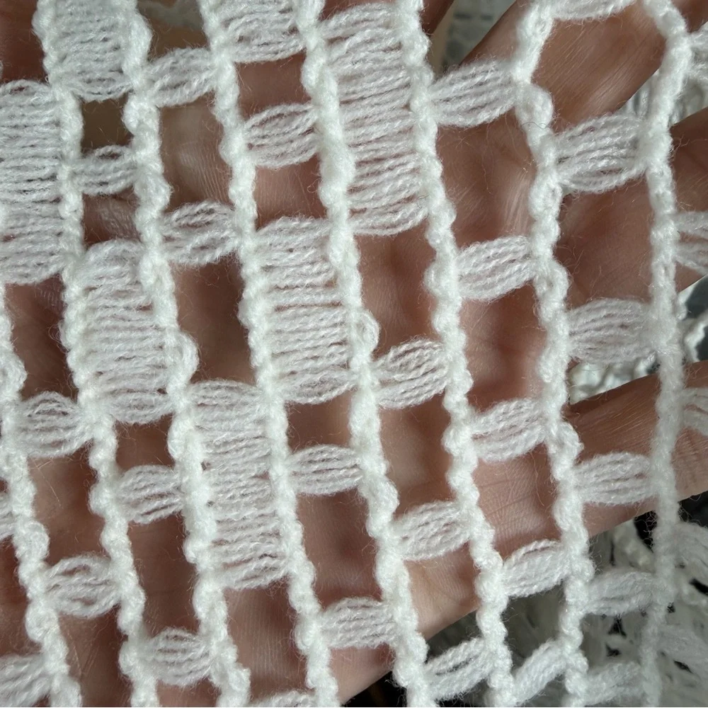 Elwin Vintage White Crochet Poncho Shawl Open Weave Boho Made in Japan